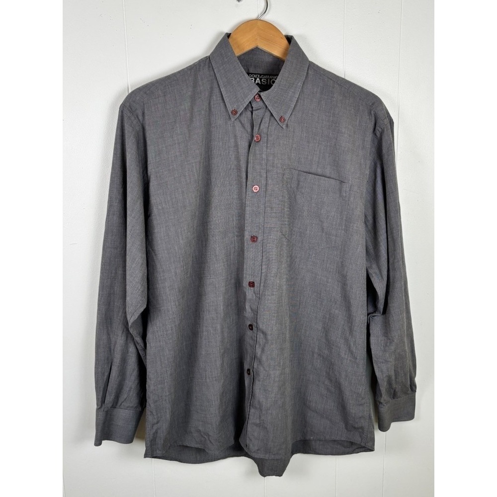 Dolce & Gabbana Basic Shirt Men's 16.5 42 Cotton Button Up Gray  Long Sleeve